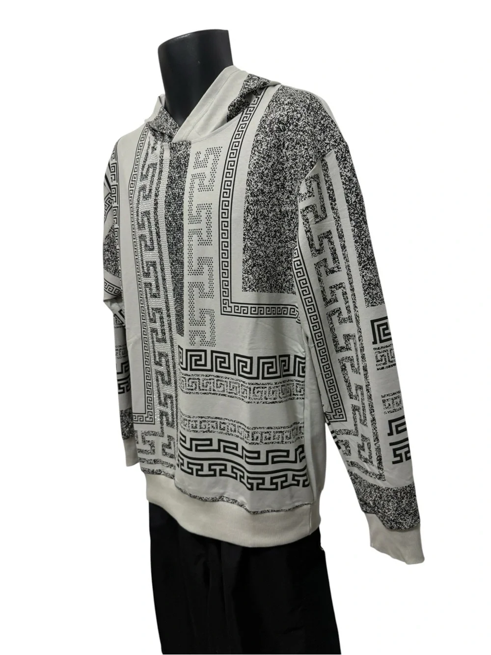 LAVERITA Graphic Pattern Hooded Sweatshirt in Black and Cream. New with tags